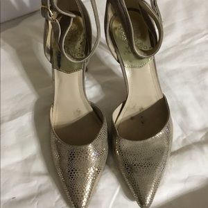 Vince Camuto- suede heel mirrored look front. 9.5